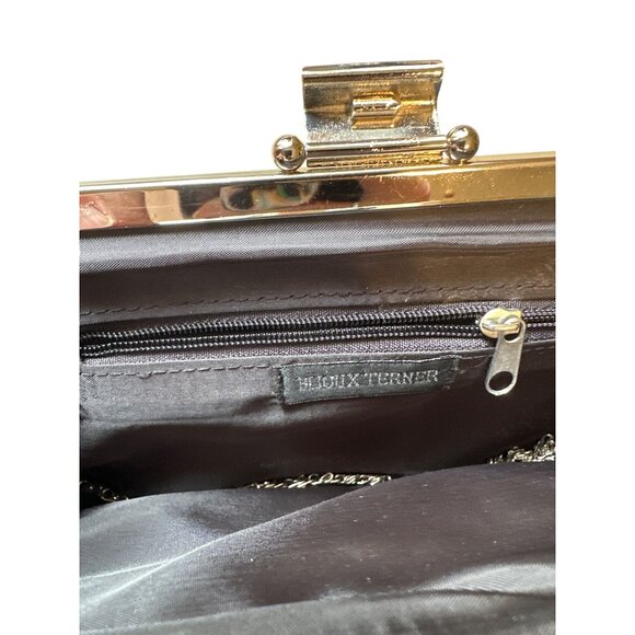 💖Black Faux Leather Clutch Purse With Gold Chain Strap & Snap Closure By Felix T - Picture 4 of 4
